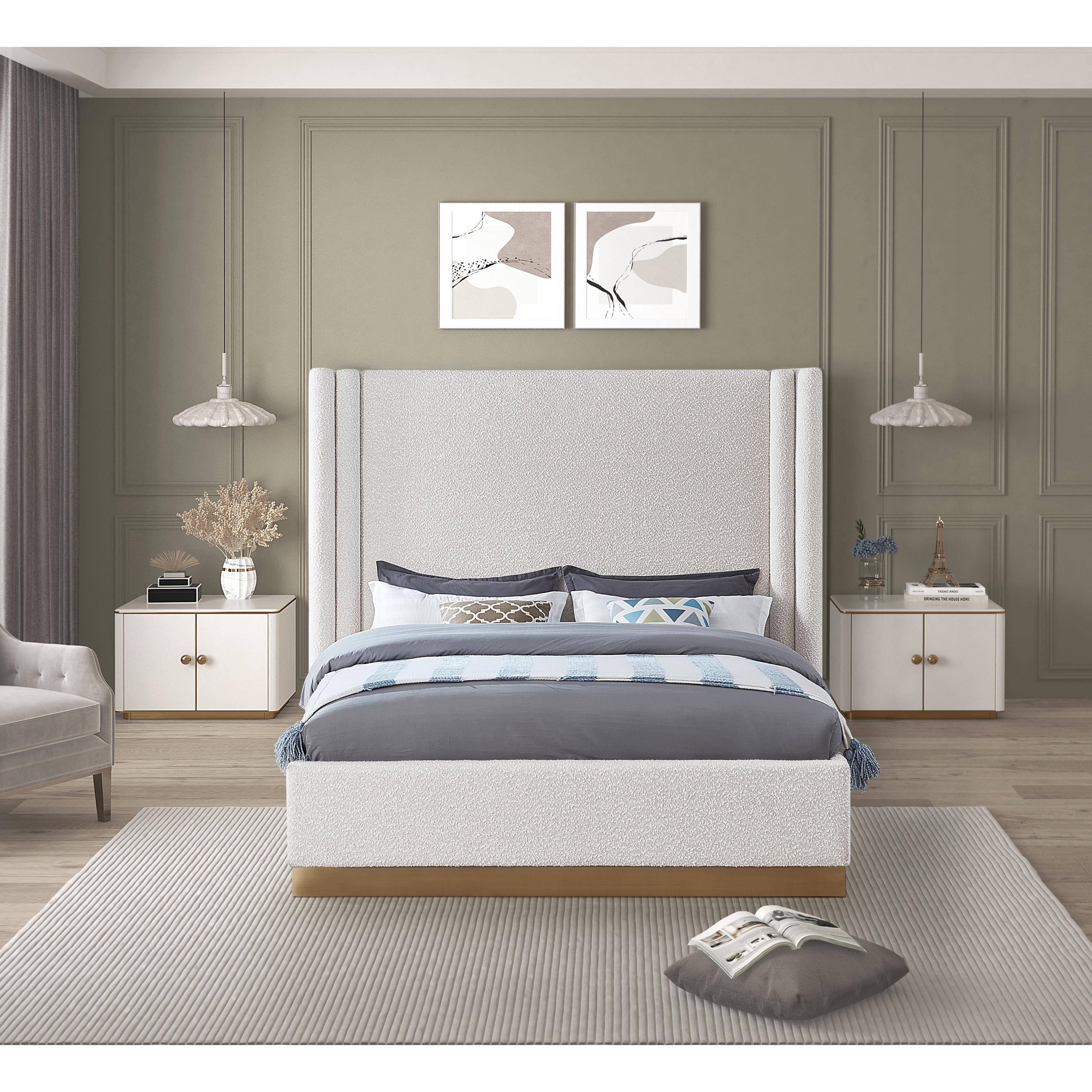 Meridian Halton Cream Boucle Fabric Queen Bed (3 Boxes)