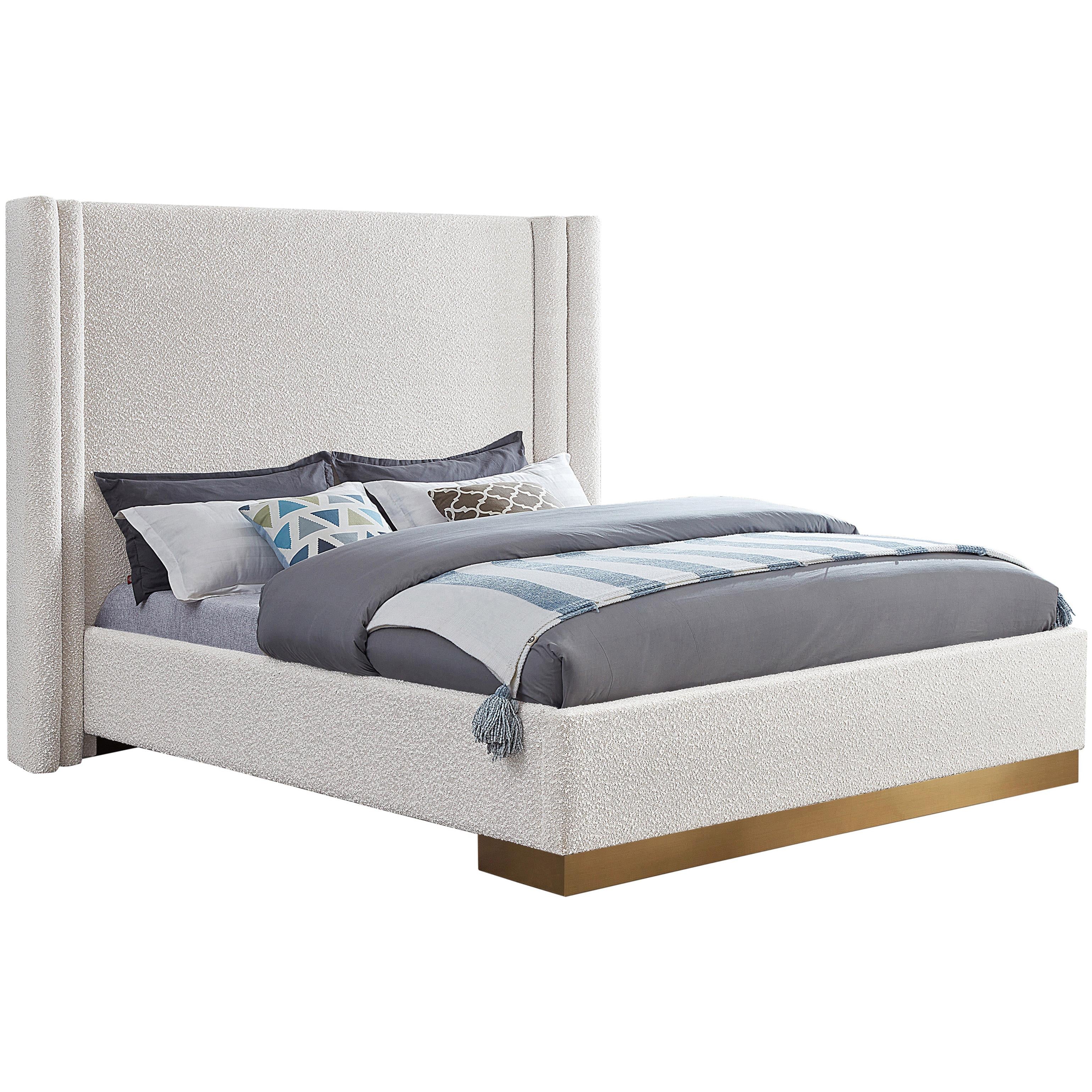 Meridian Halton Cream Boucle Fabric Queen Bed (3 Boxes)