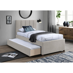 Meridian Harper Beige Linen Textured Fabric Twin Trundle Bed