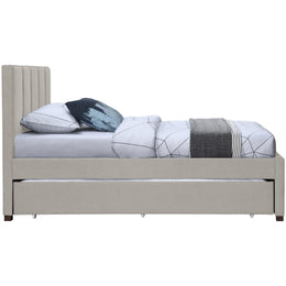 Meridian Harper Beige Linen Textured Fabric Twin Trundle Bed