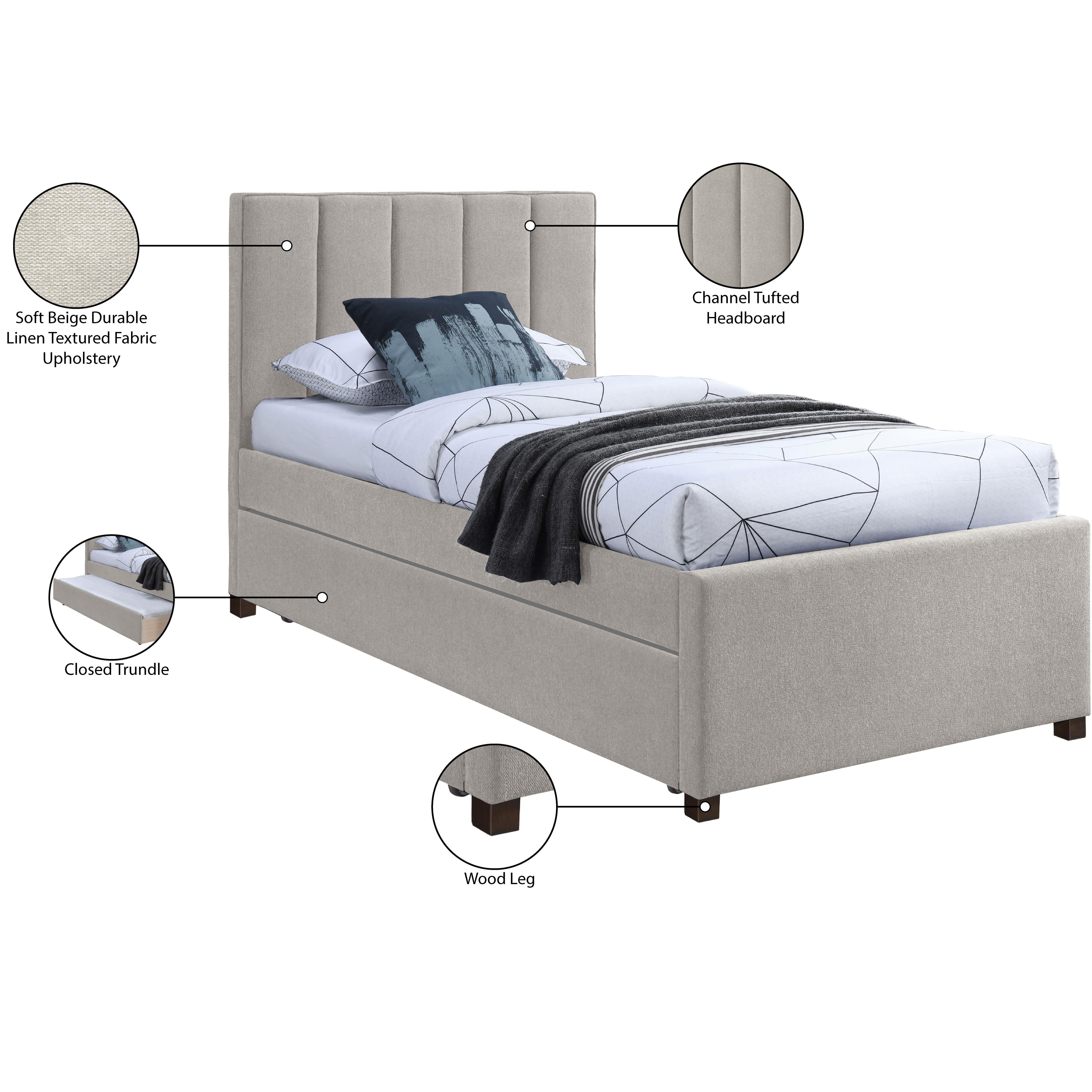 Meridian Harper Beige Linen Textured Fabric Twin Trundle Bed