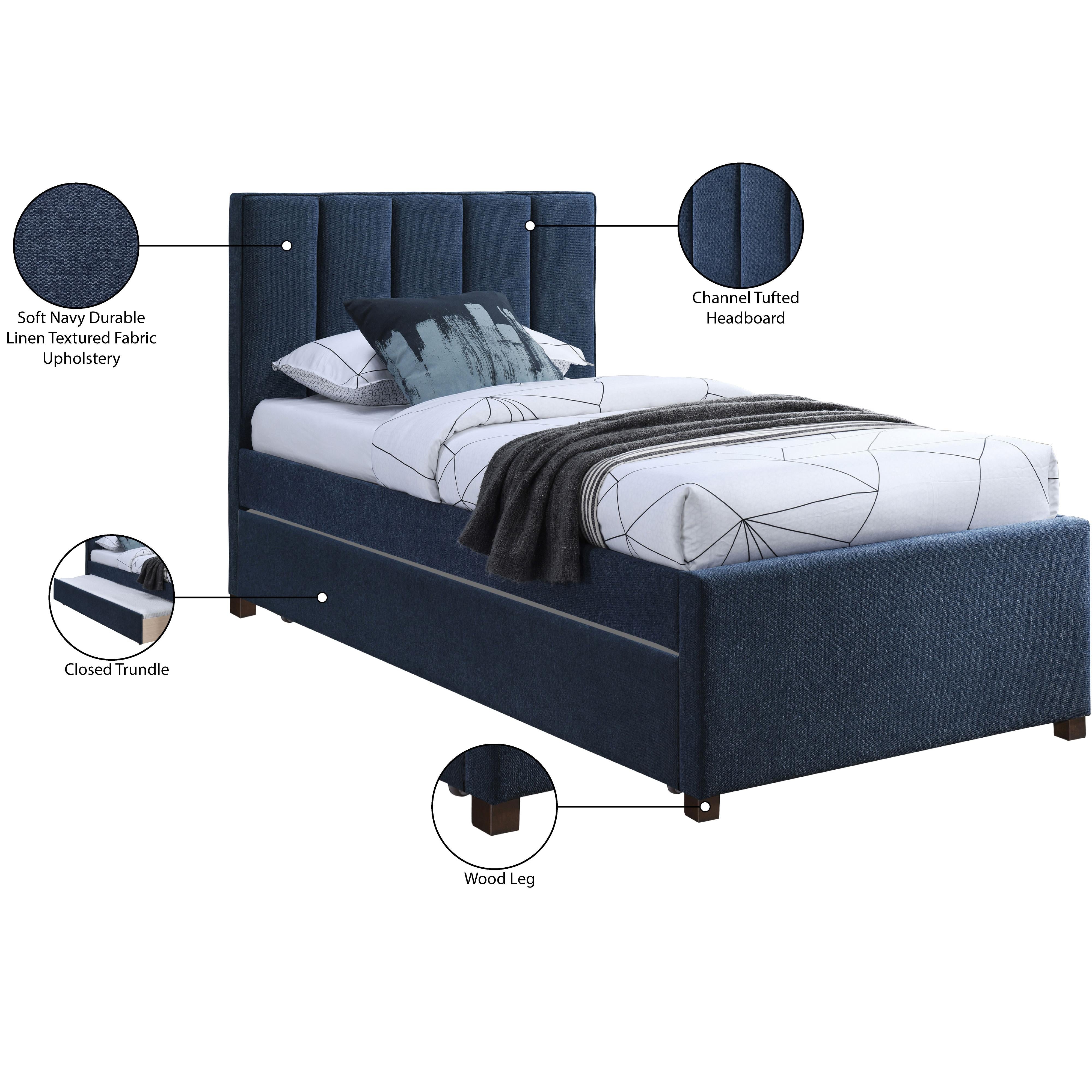 Meridian Harper Navy Linen Textured Fabric Twin Trundle Bed