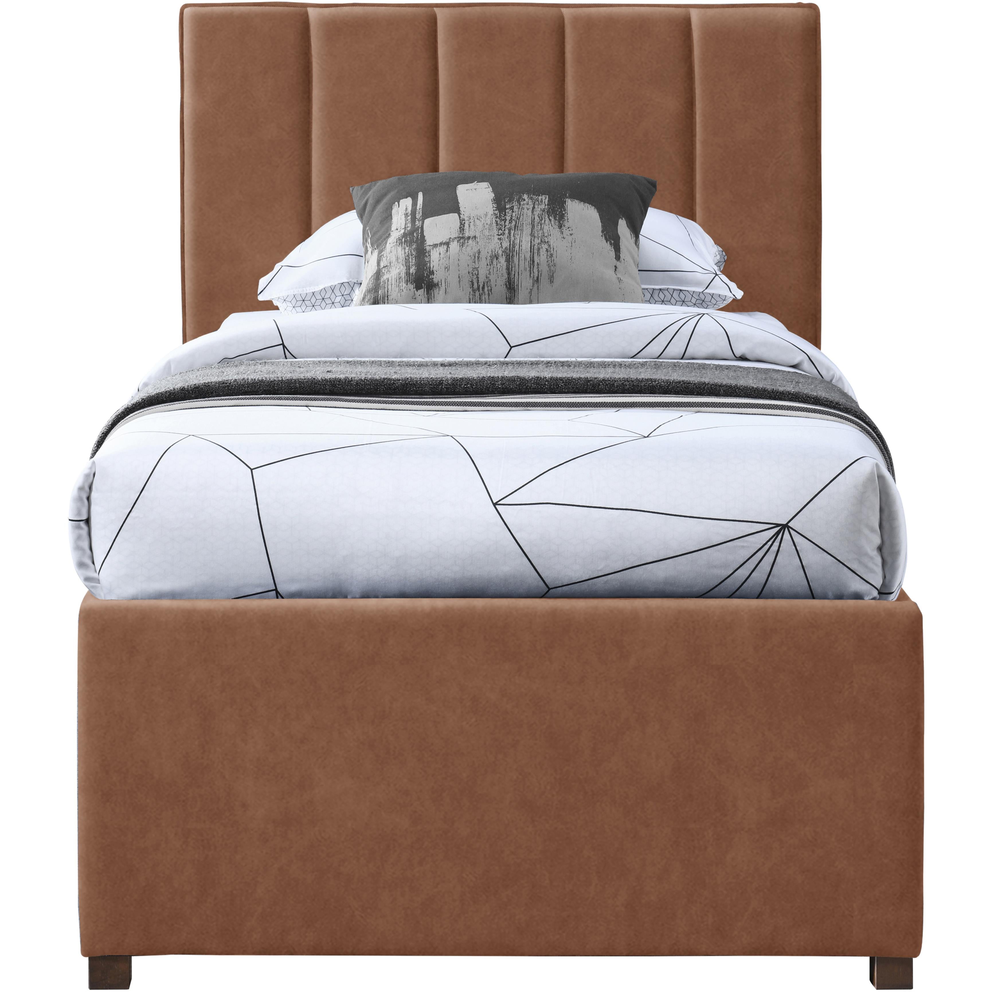 Meridian Hudson Cognac Vegan Leather Twin Trundle Bed