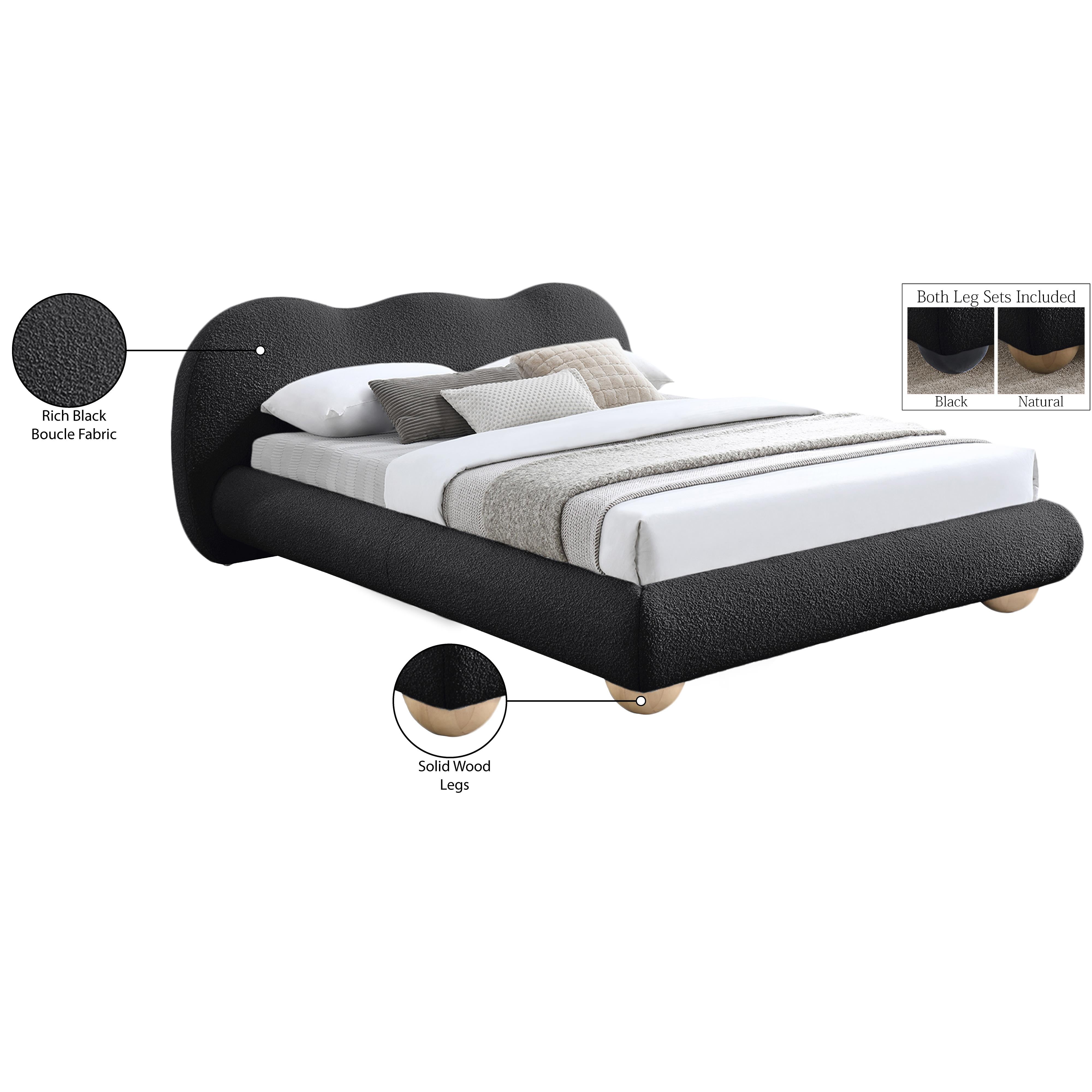 Meridian Hyde Black Boucle Fabric Full Bed (3 Boxes)