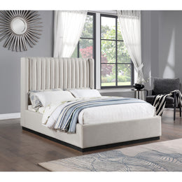 Meridian Logan Beige Linen Textured Fabric Full Bed
