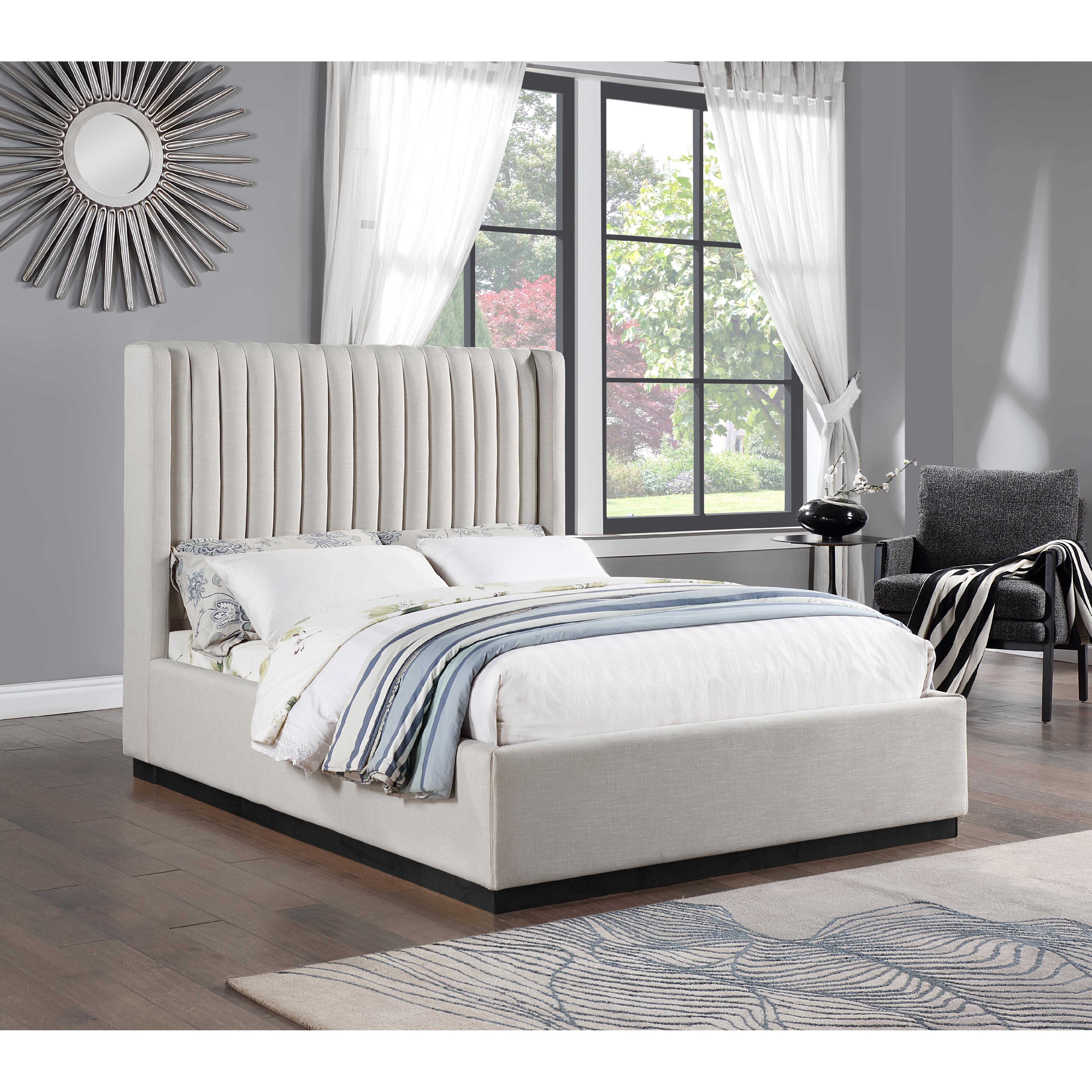 Meridian Logan Beige Linen Textured Fabric Full Bed