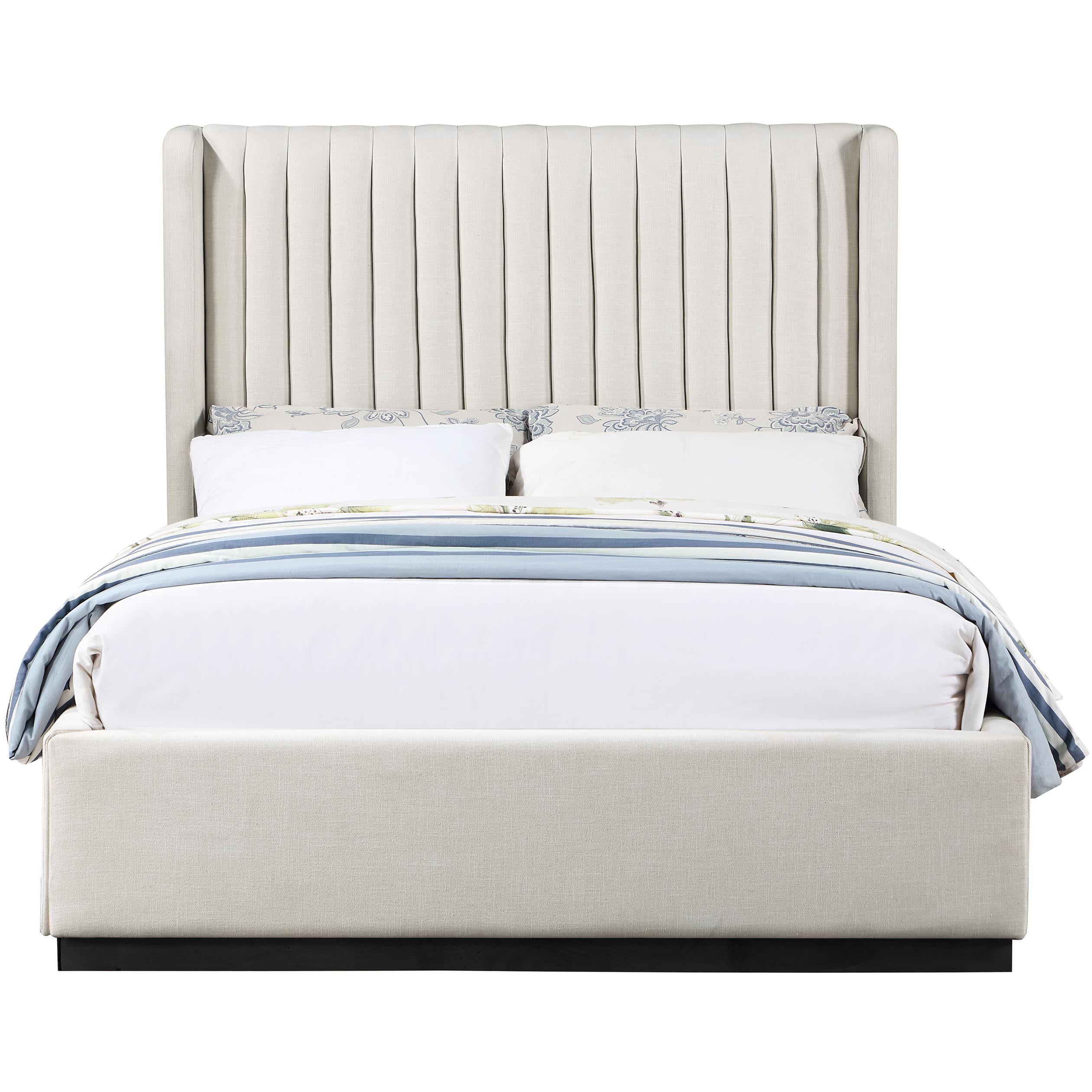 Meridian Logan Beige Linen Textured Fabric Full Bed