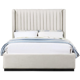Meridian Logan Beige Linen Textured Fabric Full Bed