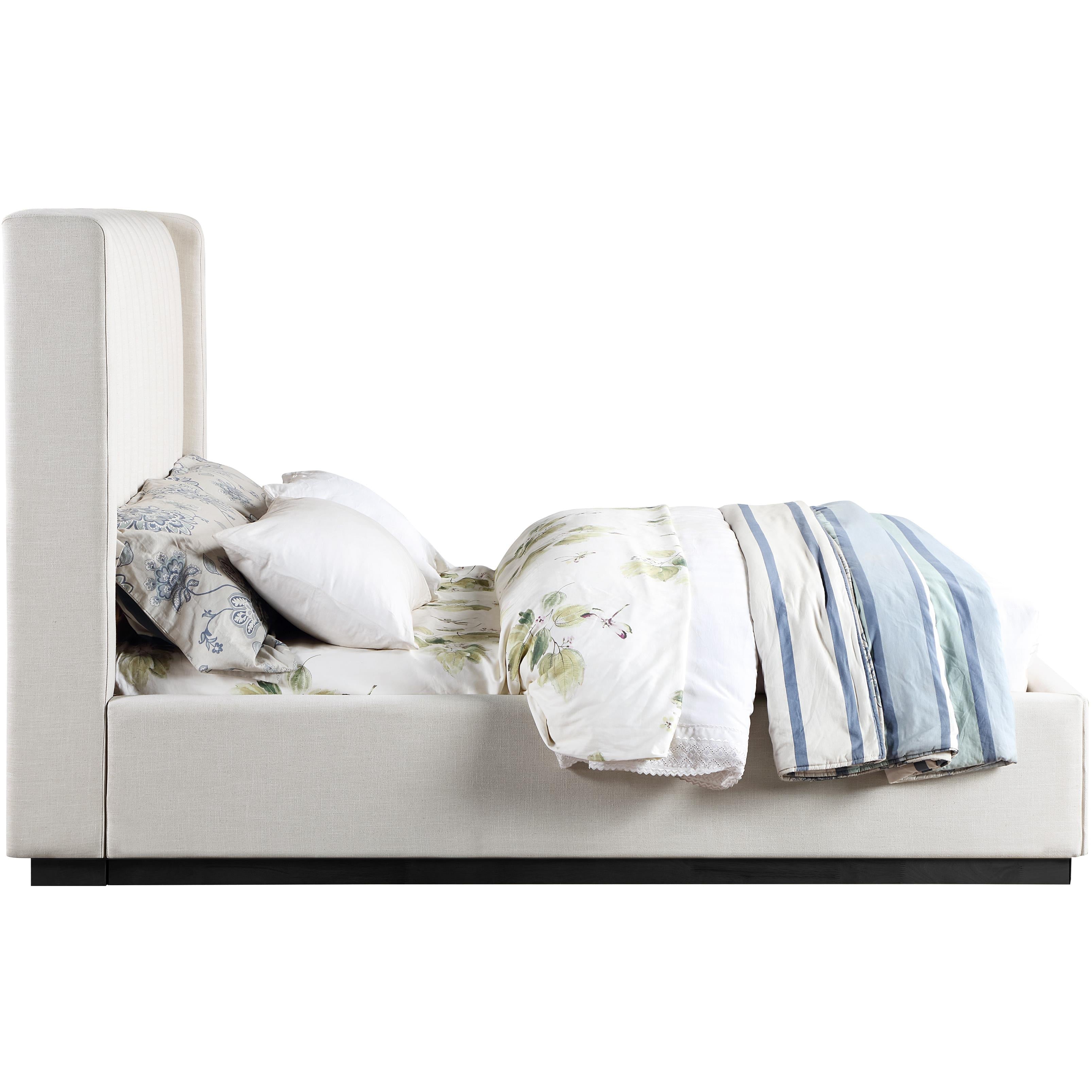 Meridian Logan Beige Linen Textured Fabric Full Bed