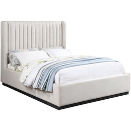 Meridian Logan Beige Linen Textured Fabric Full Bed