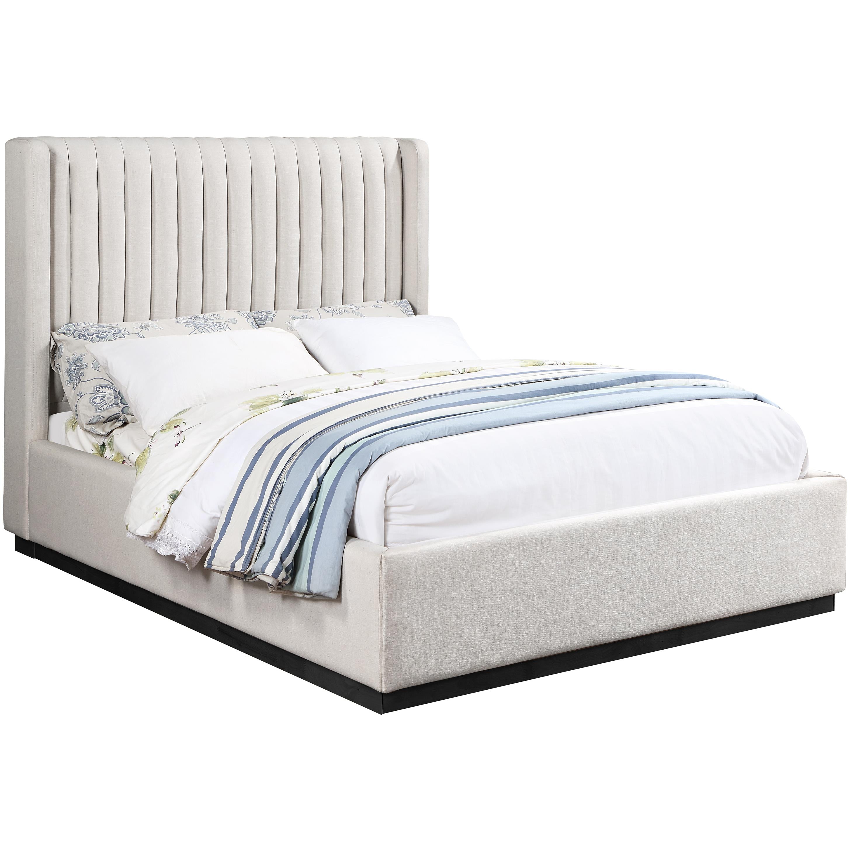Meridian Logan Beige Linen Textured Fabric Full Bed