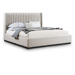Meridian Logan Beige Linen Textured Fabric King Bed