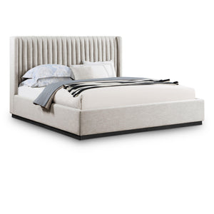 Meridian Logan Beige Linen Textured Fabric King Bed