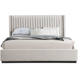 Meridian Logan Beige Linen Textured Fabric King Bed