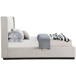 Meridian Logan Beige Linen Textured Fabric King Bed