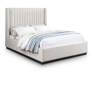 Meridian Logan Beige Linen Textured Fabric Queen Bed