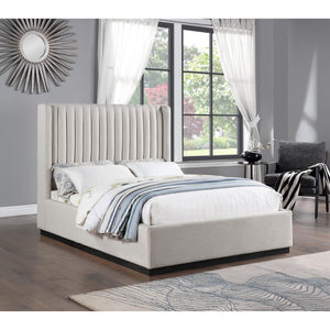 Meridian Logan Beige Linen Textured Fabric Queen Bed