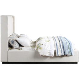 Meridian Logan Beige Linen Textured Fabric Queen Bed