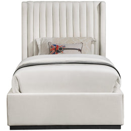 Meridian Logan Beige Linen Textured Fabric Twin Bed