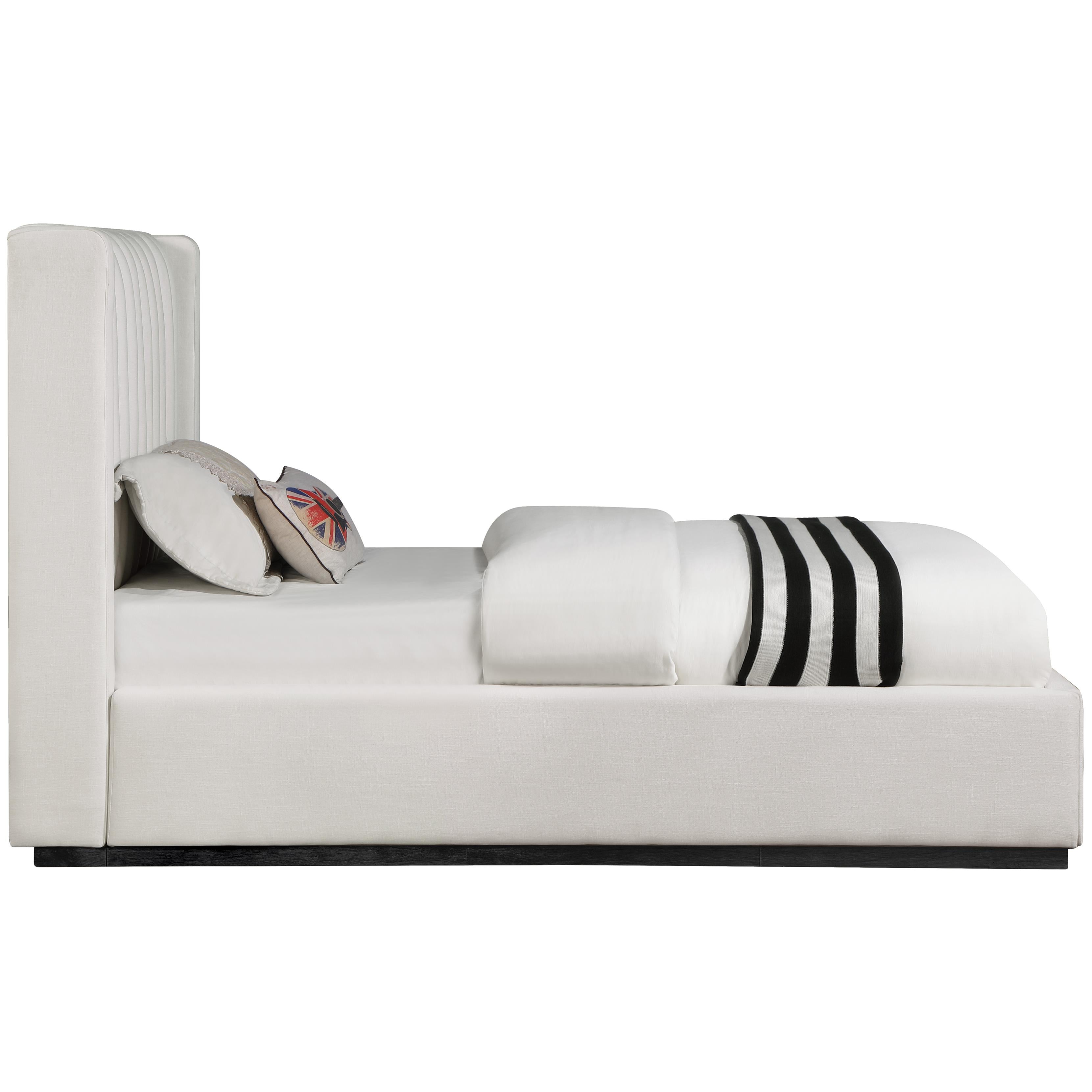 Meridian Logan Beige Linen Textured Fabric Twin Bed