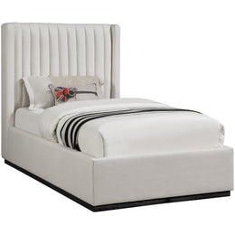 Meridian Logan Beige Linen Textured Fabric Twin Bed
