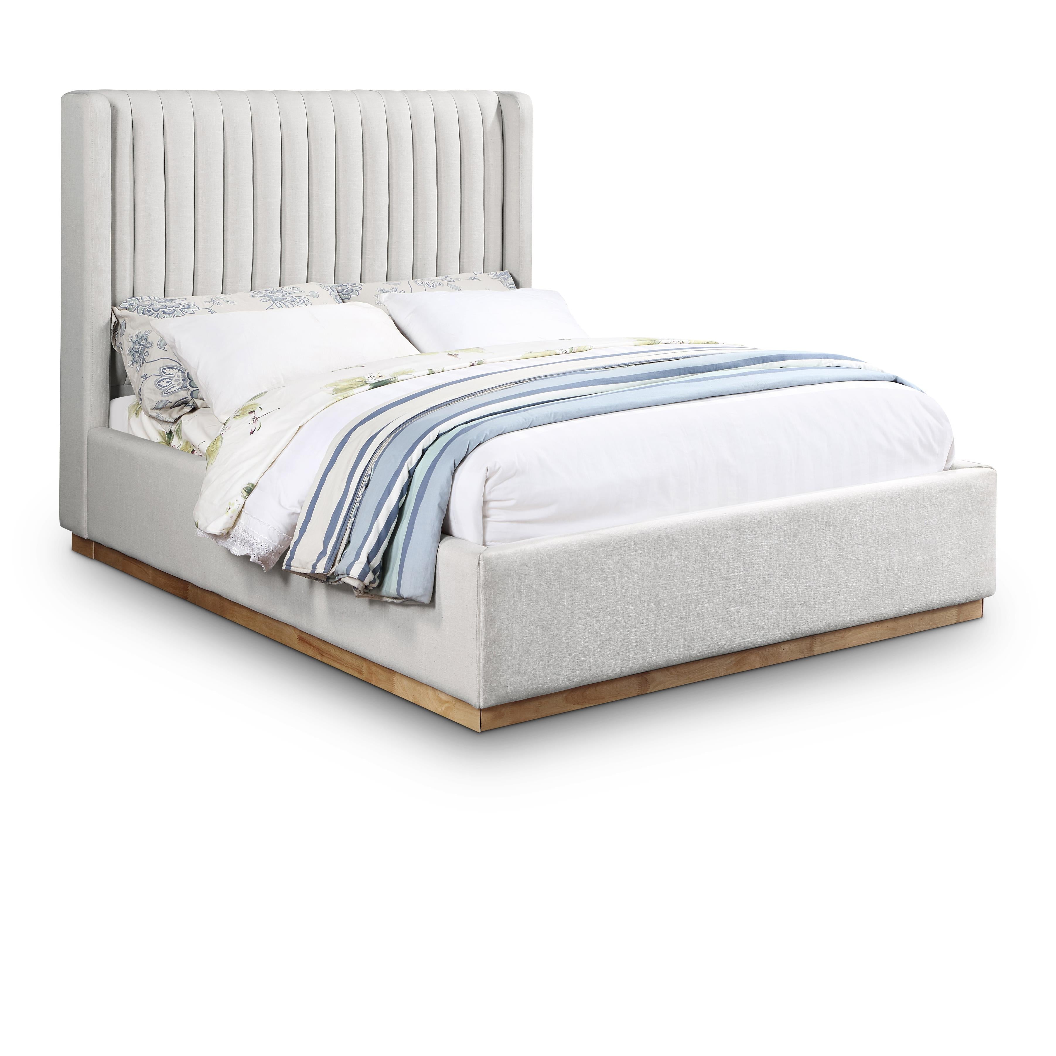 Meridian Logan Cream Linen Textured Fabric Full Bed