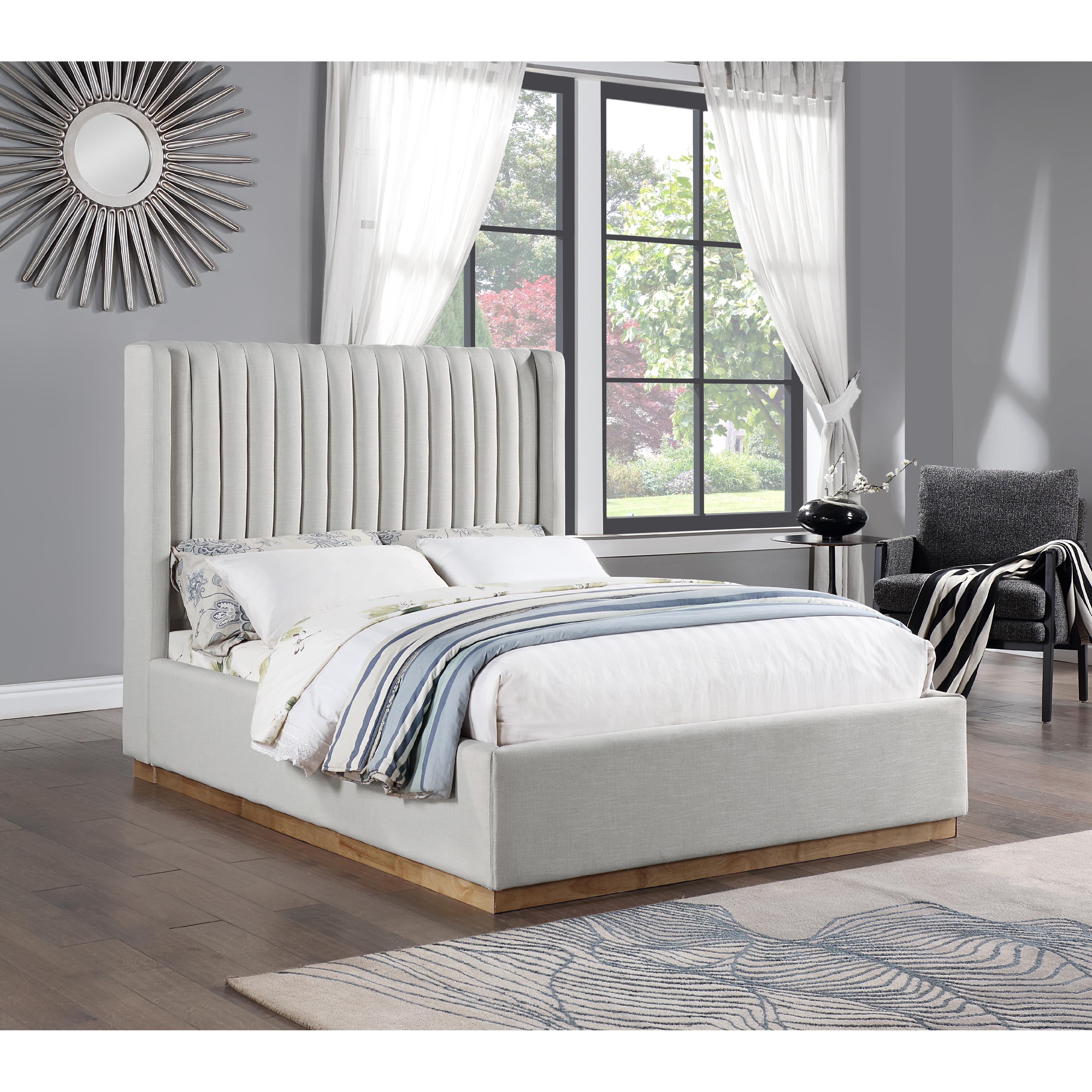 Meridian Logan Cream Linen Textured Fabric Full Bed