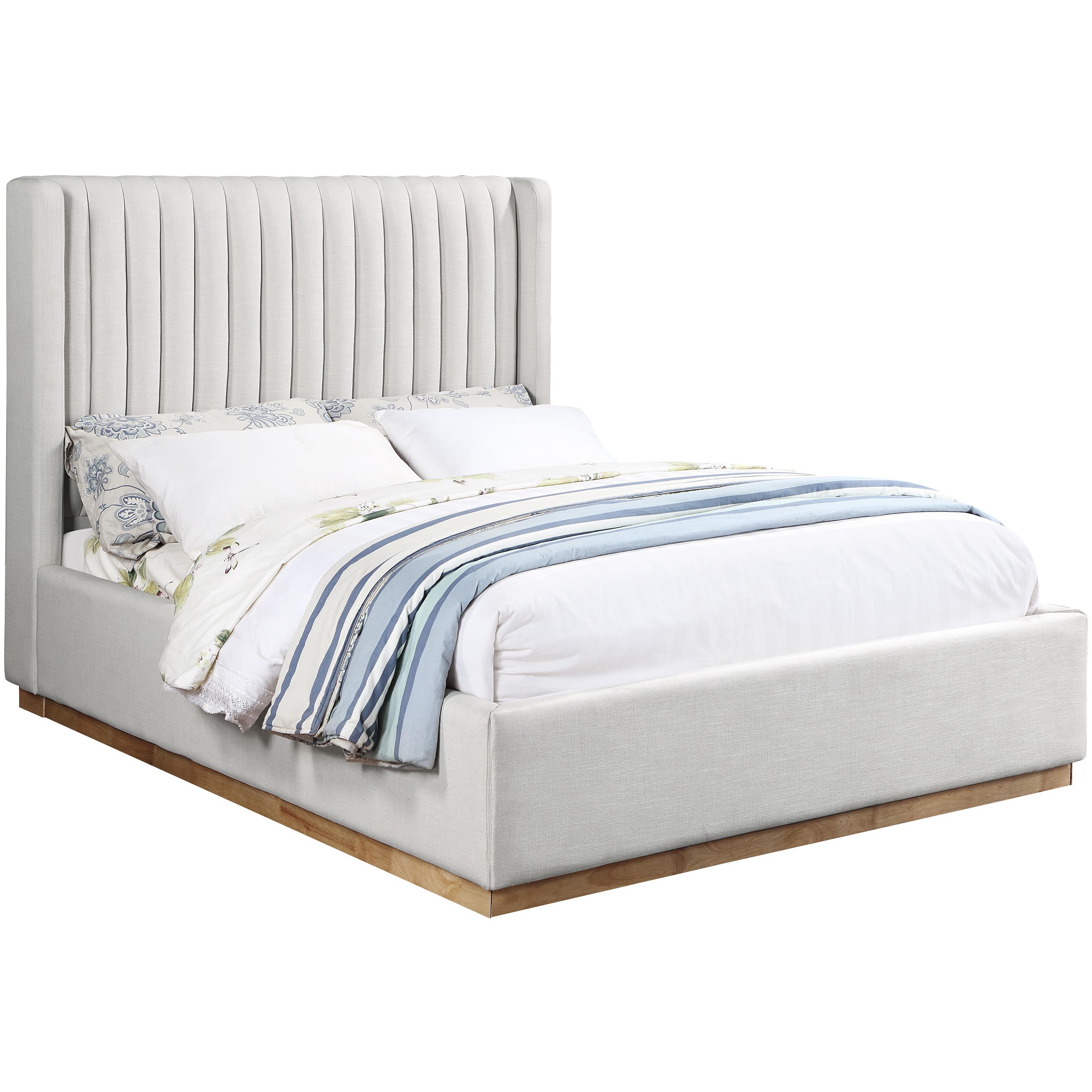 Meridian Logan Cream Linen Textured Fabric Full Bed