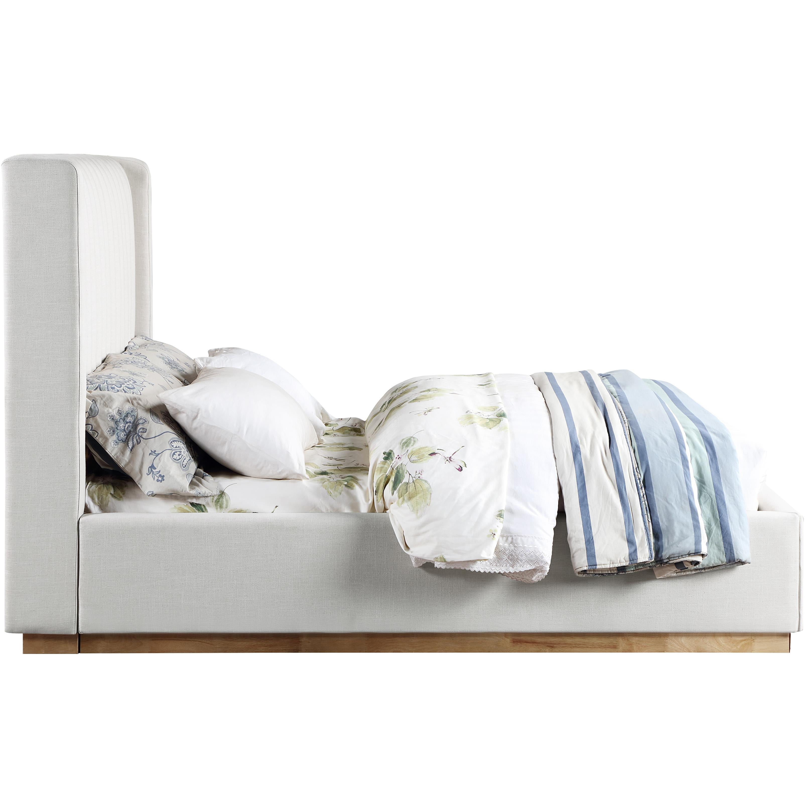 Meridian Logan Cream Linen Textured Fabric Queen Bed