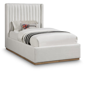 Meridian Logan Cream Linen Textured Fabric Twin Bed