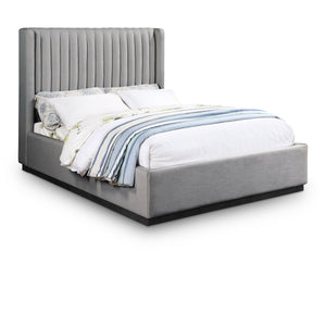 Meridian Logan Grey Linen Textured Fabric Full Bed