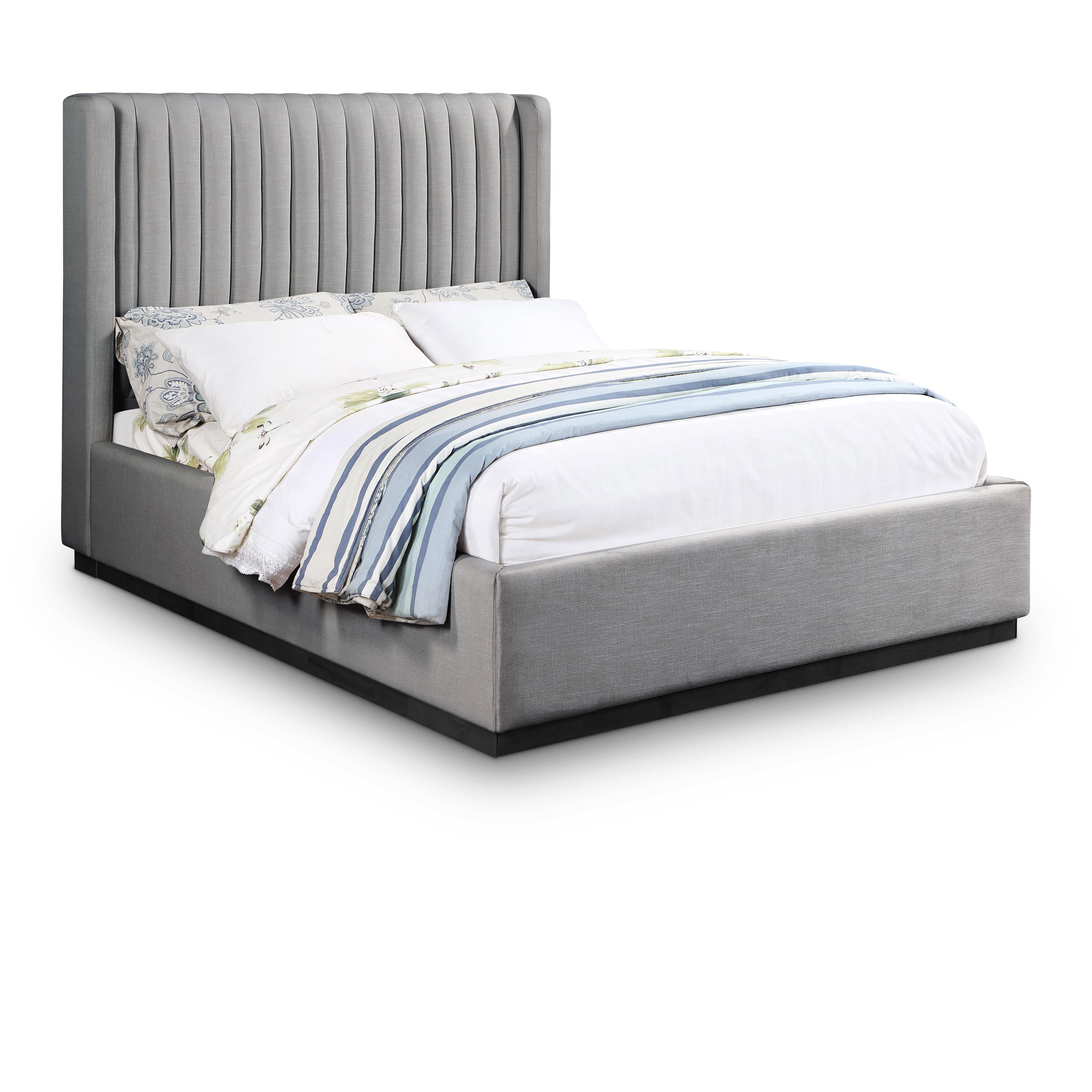 Meridian Logan Grey Linen Textured Fabric Full Bed