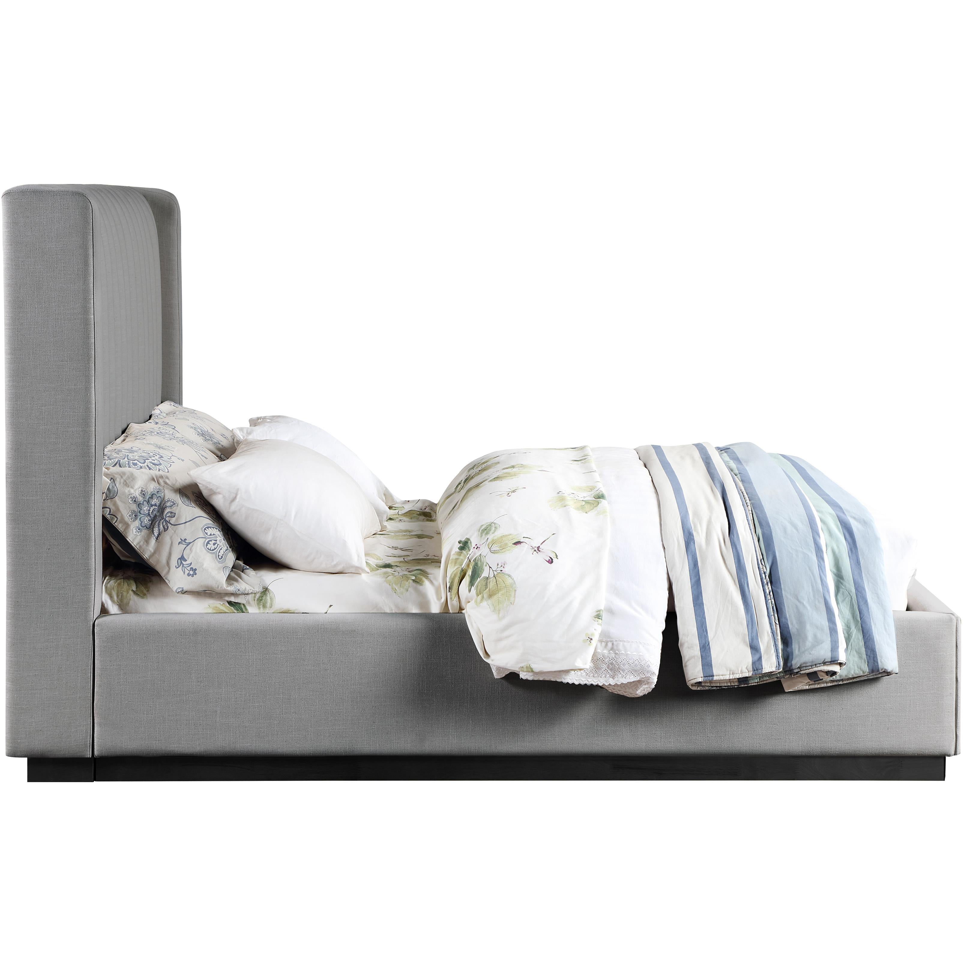 Meridian Logan Grey Linen Textured Fabric Full Bed
