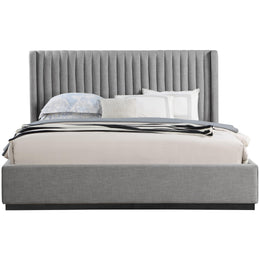 Meridian Logan Grey Linen Textured Fabric King Bed
