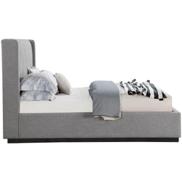 Meridian Logan Grey Linen Textured Fabric King Bed