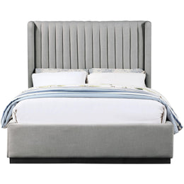Meridian Logan Grey Linen Textured Fabric Queen Bed
