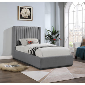 Meridian Logan Grey Linen Textured Fabric Twin Bed