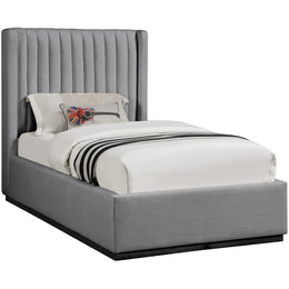 Meridian Logan Grey Linen Textured Fabric Twin Bed
