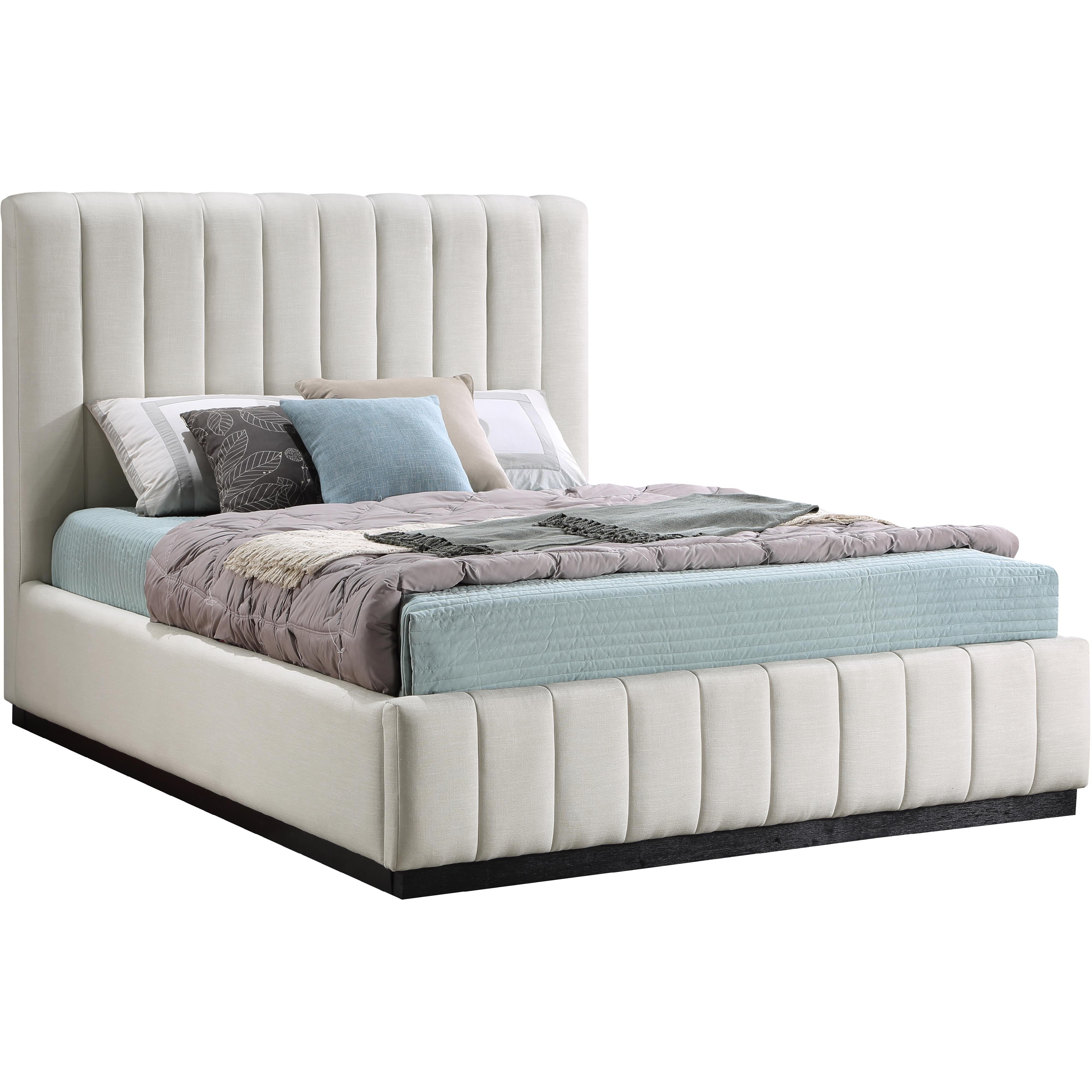 Meridian Lucia Beige Linen Textured Fabric Full Bed