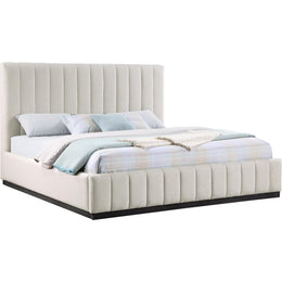 Meridian Lucia Beige Linen Textured Fabric King Bed