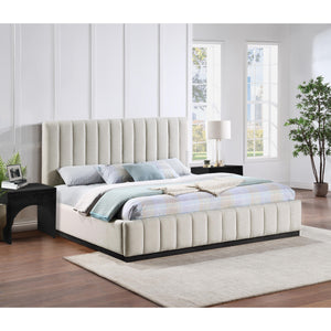 Meridian Lucia Beige Linen Textured Fabric King Bed