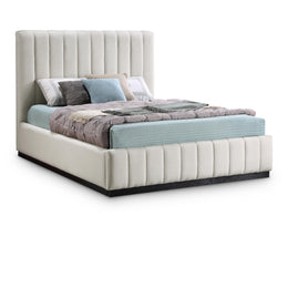 Meridian Lucia Beige Linen Textured Fabric Queen Bed