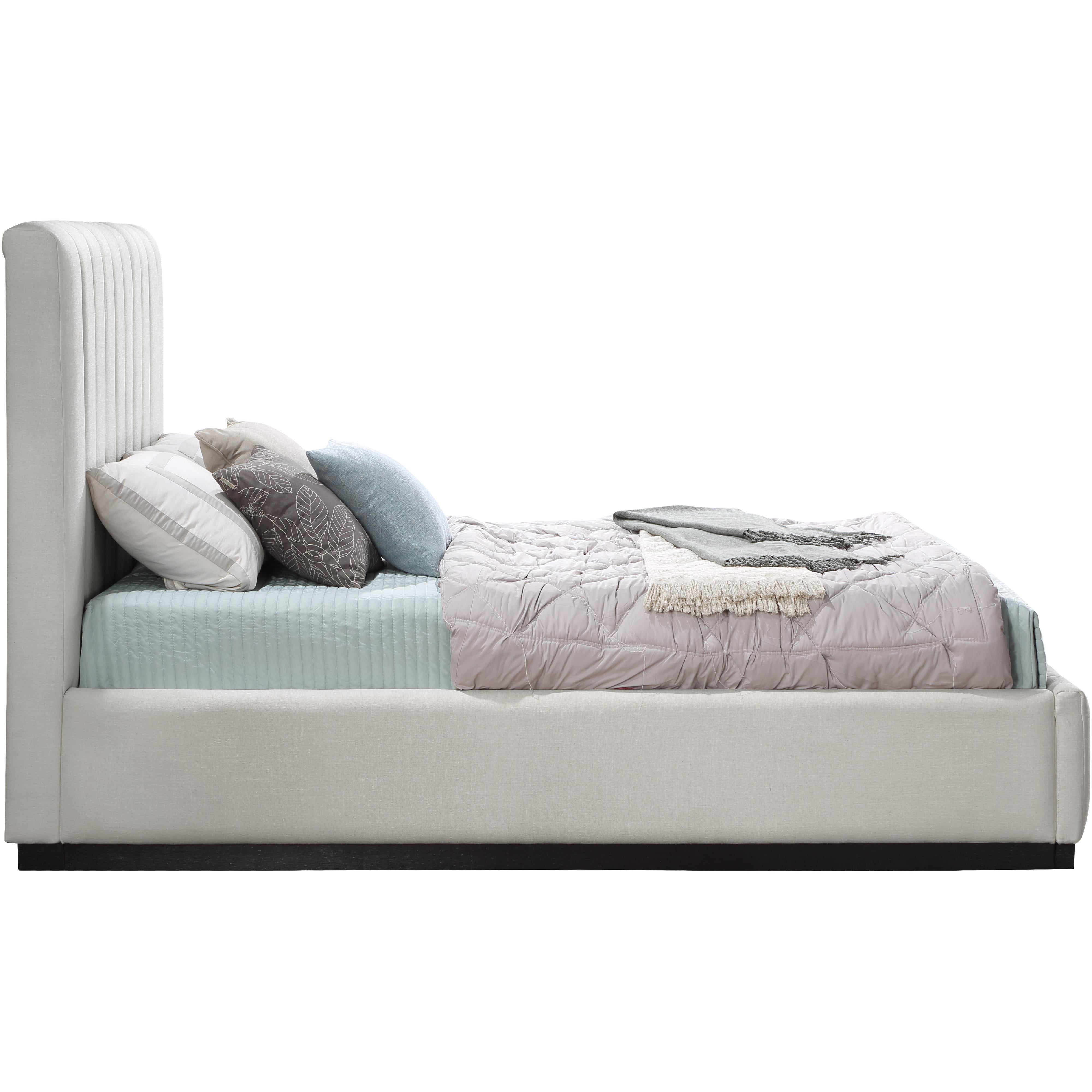 Meridian Lucia Beige Linen Textured Fabric Queen Bed