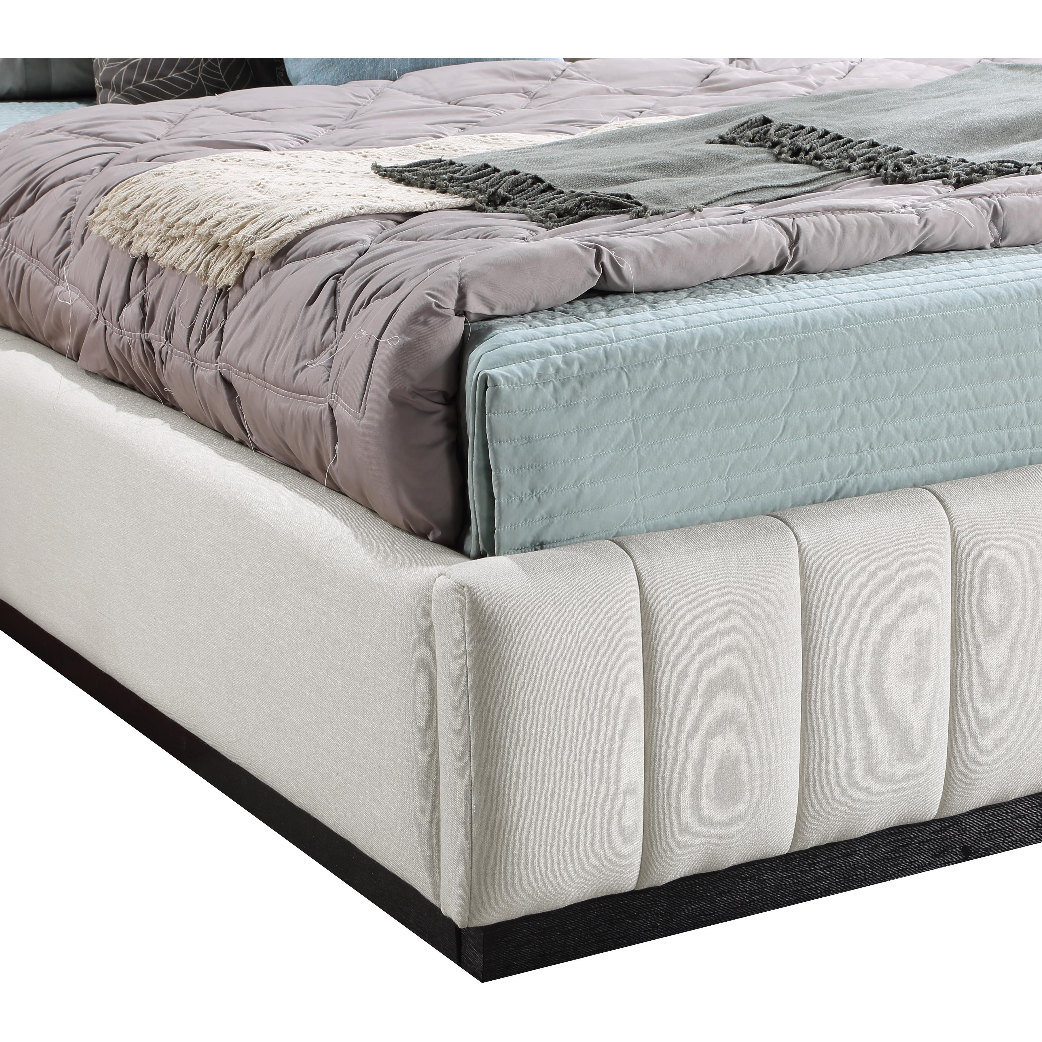 Meridian Lucia Beige Linen Textured Fabric Queen Bed