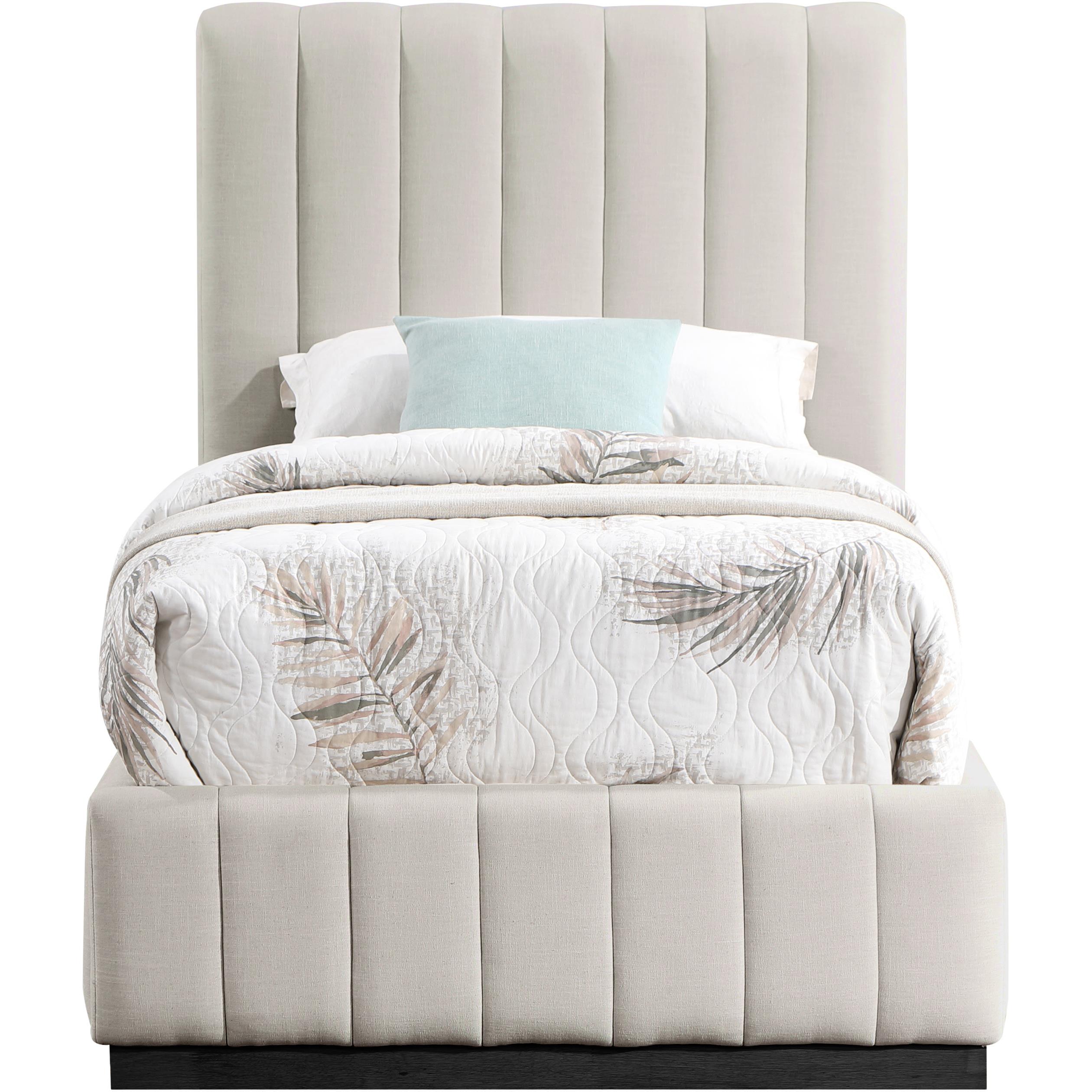 Meridian Lucia Beige Linen Textured Fabric Twin Bed