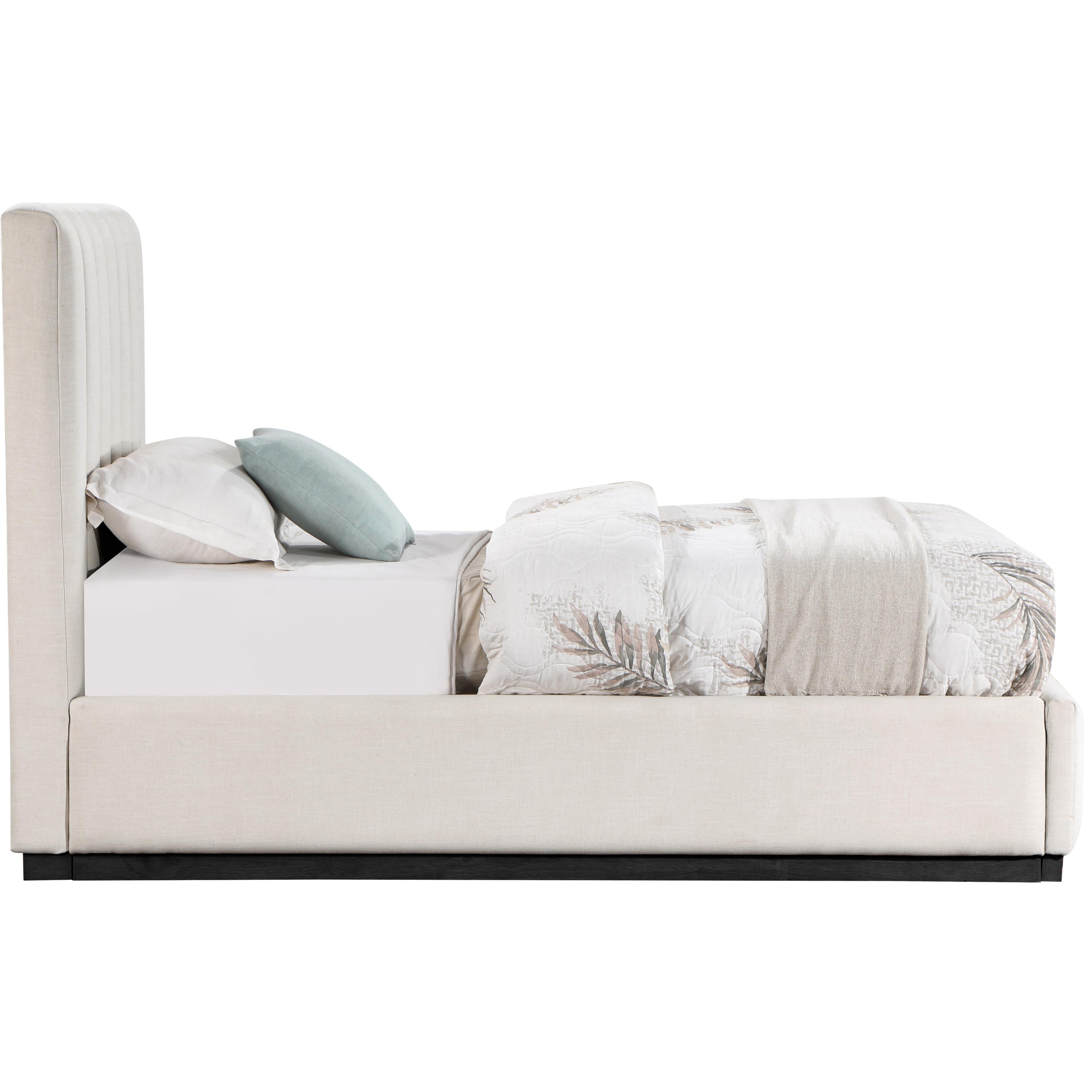 Meridian Lucia Beige Linen Textured Fabric Twin Bed