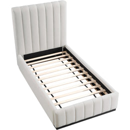 Meridian Lucia Beige Linen Textured Fabric Twin Bed