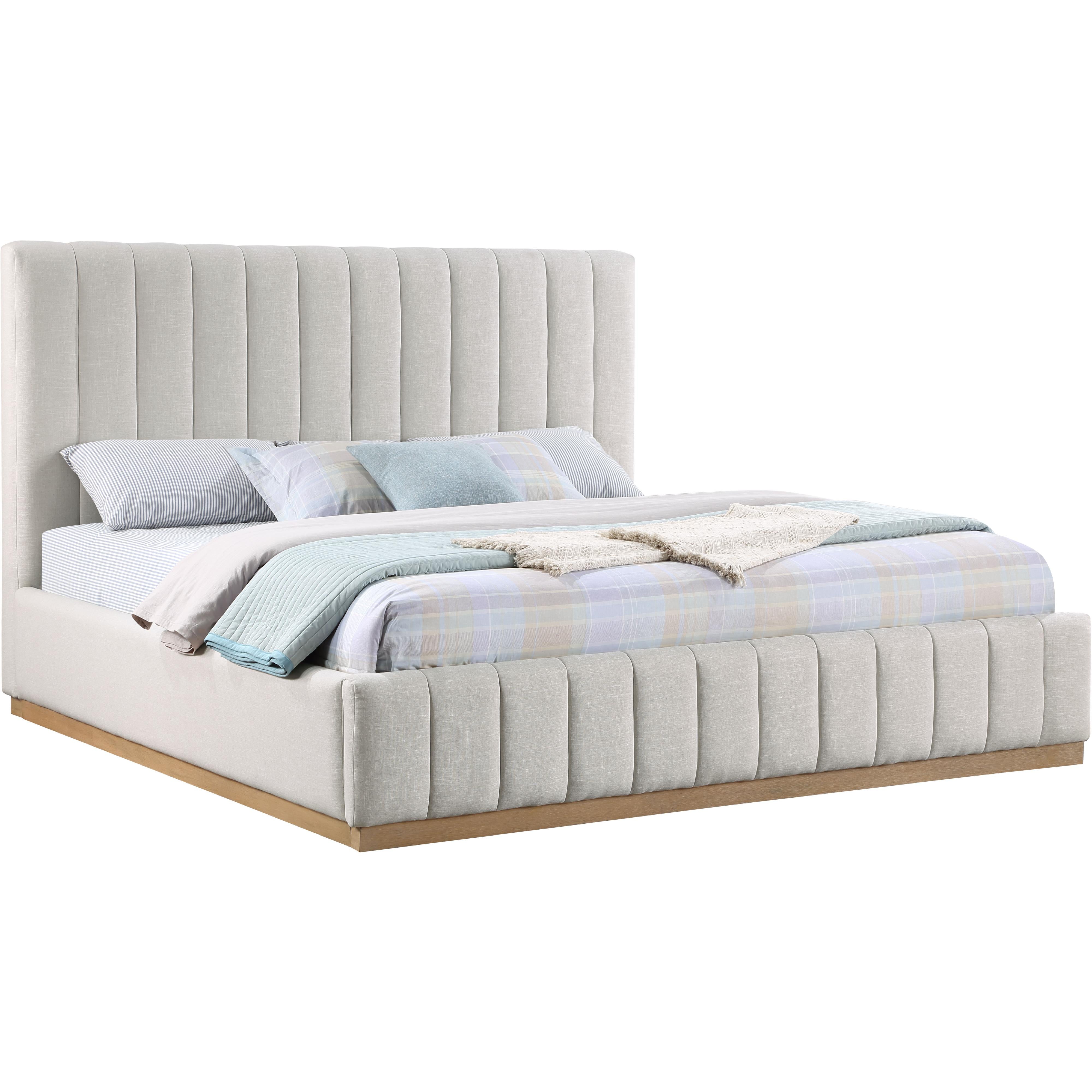 Meridian Lucia Cream Linen Textured Fabric King Bed