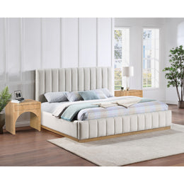 Meridian Lucia Cream Linen Textured Fabric King Bed