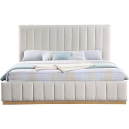 Meridian Lucia Cream Linen Textured Fabric King Bed